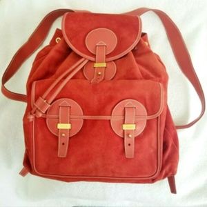 New VTG Gucci XL Red Suede Backpack Leather Straps